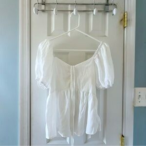 HYFVE White Eyelet Puff Sleeve Tie‑Front Blouse